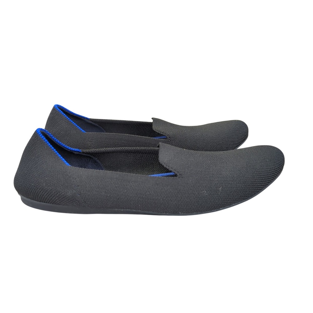 Black Slip-On Knit Ballet Flats with Blue Trim